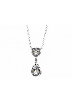 Fancy Yellow Heart and Pear Diamond with White Diamond Halo Necklace in 18kt White Gold