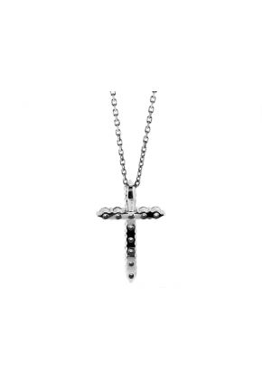 Single Row, Prong Set Diamond Cross in 18kt White Gold
