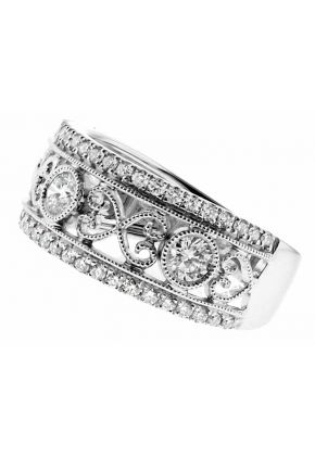 Ladies Vintage Style Diamond Band With Milgrain Details in 18kt White Gold