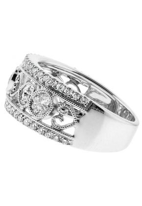 Ladies Vintage Style Diamond Band With Milgrain Details in 18kt White Gold