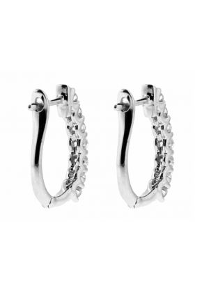 One Row Latch Back Diamond Huggie Style Earrings in 18kt White Gold