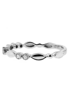 Ladies Stackable Diamond Ring with Lazer Cut and Beading Detail in 18kt White Gold