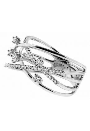 Ladies Highway Ring With Scattered Diamonds in 18kt White Gold
