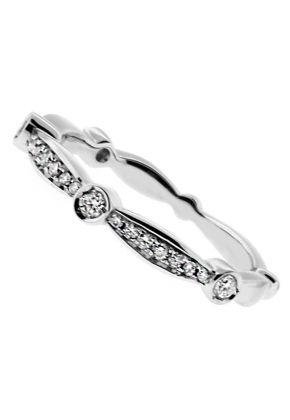 Ladies Stackable Wedding Band Ring with Bezel and Preset Diamonds in 18kt White Gold
