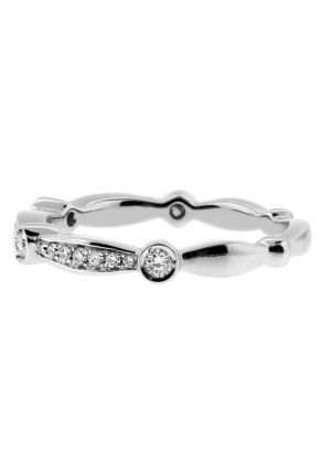 Ladies Stackable Wedding Band Ring with Bezel and Preset Diamonds in 18kt White Gold