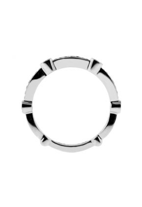 Ladies Stackable Wedding Band Ring with Bezel and Preset Diamonds in 18kt White Gold