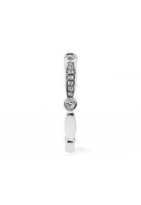 Ladies Stackable Wedding Band Ring with Bezel and Preset Diamonds in 18kt White Gold