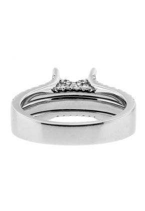 3 Row Diamond 6.4mm Wide Shank Ladies Engagement Ring Semi Mount in 18kt White Gold