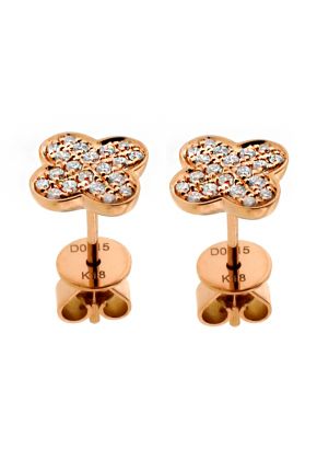 Clover Design Pave Set Diamond Post Back Earrings in 18kt Rose Gold