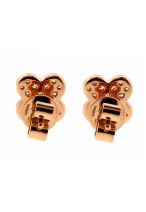 Clover Design Pave Set Diamond Post Back Earrings in 18kt Rose Gold