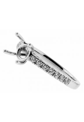 Thin Single Row Diamonds in Shank and Diamonds under Crown Engagement Ring Semi Mount in 18kt White Gold