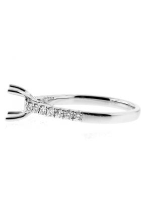 Thin Single Row Diamonds in Shank and Diamonds under Crown Engagement Ring Semi Mount in 18kt White Gold