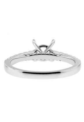 Thin Single Row Diamonds in Shank and Diamonds under Crown Engagement Ring Semi Mount in 18kt White Gold