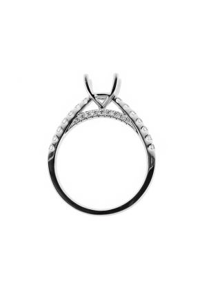 Thin Single Row Diamonds in Shank and Diamonds under Crown Engagement Ring Semi Mount in 18kt White Gold