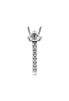 Thin Single Row Diamonds in Shank and Diamonds under Crown Engagement Ring Semi Mount in 18kt White Gold