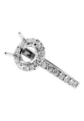 Round Halo Diamond Engagement Ring Semi Mount in 18kt White Gold