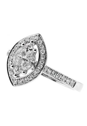 Marquise Halo with Invisible set Diamonds Ladies Ring in 18kt White Gold