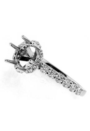 Round Halo With U Prong Shank with Scalloped work and Diamonds Under in 18kt White Gold