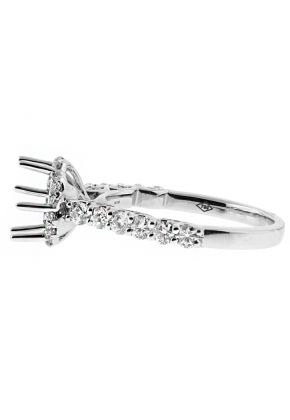 Round Halo With U Prong Shank with Scalloped work and Diamonds Under in 18kt White Gold