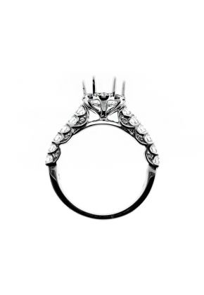 Round Halo With U Prong Shank with Scalloped work and Diamonds Under in 18kt White Gold