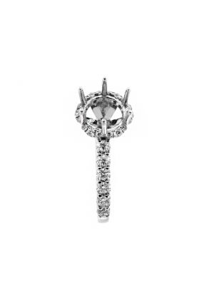 Round Halo With U Prong Shank with Scalloped work and Diamonds Under in 18kt White Gold