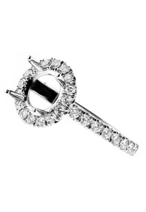 Circle Halo Diamond Engagement Ring Semi Mount in 18kt White Gold