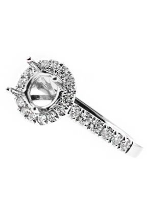 Round Halo Diamond Engagement Ring Semi Mount in 18kt White Gold
