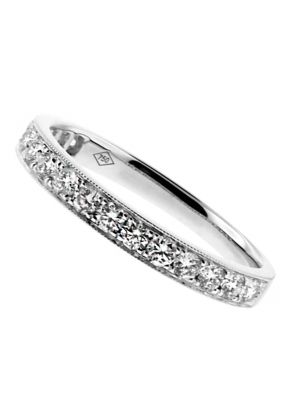 Ladies Diamond Wedding Band, Single Row with Milgrain Detail in 18kt White Gold