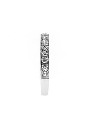 Ladies Diamond Wedding Band, Single Row with Milgrain Detail in 18kt White Gold