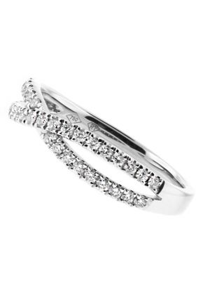 Two Row Cross Over Ladies 4.3mm Diamond Wedding Band Ring in 18kt White Gold