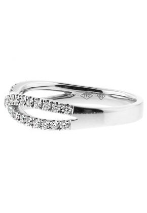 Two Row Cross Over Ladies 4.3mm Diamond Wedding Band Ring in 18kt White Gold