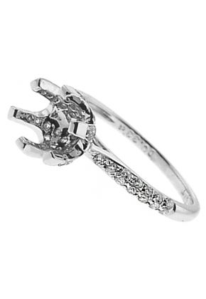 Semi Mount Engagement Ring with Diamonds on Basket, Prong, & Shank in 18k White Gold