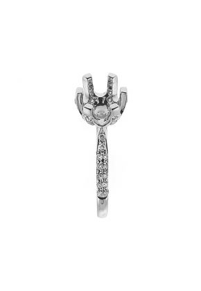 Semi Mount Engagement Ring with Diamonds on Basket, Prong, & Shank in 18k White Gold