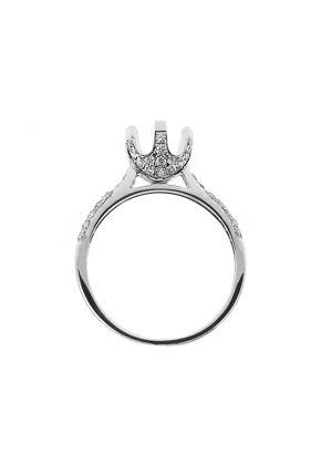 Semi Mount Engagement Ring with Diamonds on Basket, Prong, & Shank in 18k White Gold