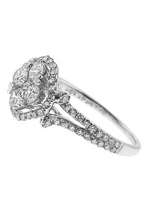 Split Shank Ladies Fashion Ring with Round and Princess Cut Diamonds in 18k White Gold
