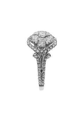 Split Shank Ladies Fashion Ring with Round and Princess Cut Diamonds in 18k White Gold