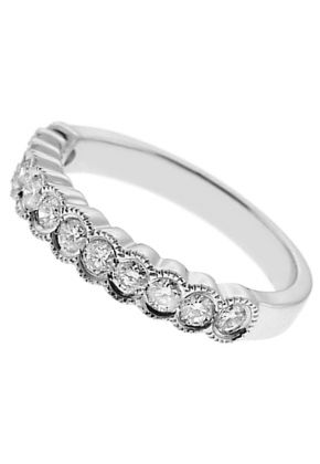 Bezel Set Scallop Style Band with Diamonds Bordered by Milgrain in 18k White Gold