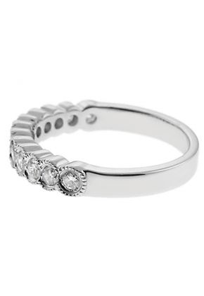 Bezel Set Scallop Style Band with Diamonds Bordered by Milgrain in 18k White Gold