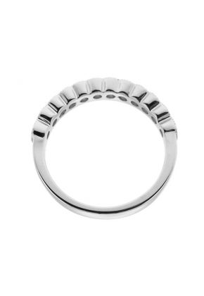 Bezel Set Scallop Style Band with Diamonds Bordered by Milgrain in 18k White Gold