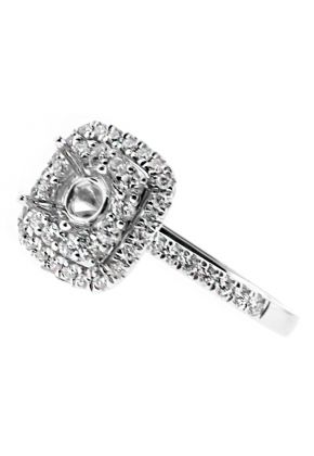 Diamond Double Square Halo Engagement Ring Semi Mount in 18kt White Gold