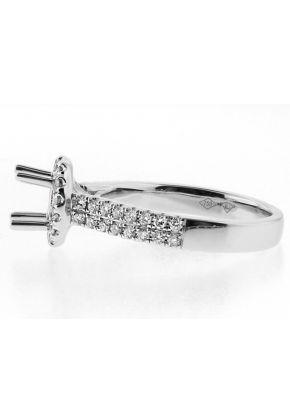 Round Halo with a 2 Row of Diamonds on Shank Engagement Ring Semi Mount in 18kt White Gold