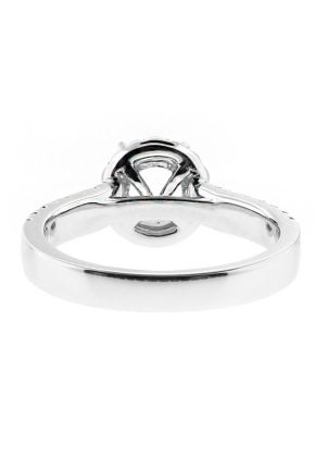 Round Halo with a 2 Row of Diamonds on Shank Engagement Ring Semi Mount in 18kt White Gold