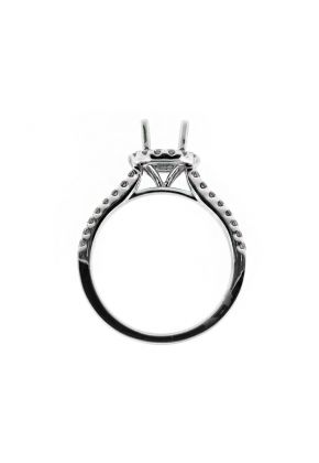 Round Halo with a 2 Row of Diamonds on Shank Engagement Ring Semi Mount in 18kt White Gold