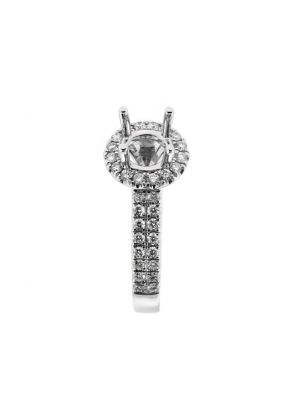 Round Halo with a 2 Row of Diamonds on Shank Engagement Ring Semi Mount in 18kt White Gold