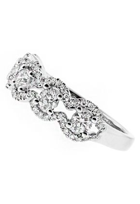 5 Stone with Curved Diamond Border Ladies Ring in 18kt White Gold
