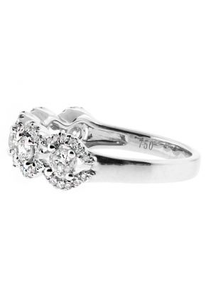5 Stone with Curved Diamond Border Ladies Ring in 18kt White Gold
