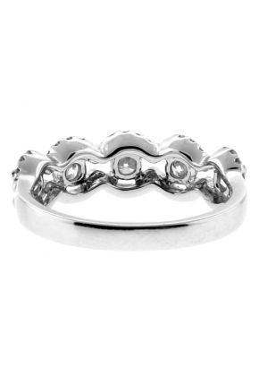 5 Stone with Curved Diamond Border Ladies Ring in 18kt White Gold