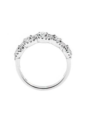 5 Stone with Curved Diamond Border Ladies Ring in 18kt White Gold