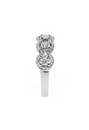 5 Stone with Curved Diamond Border Ladies Ring in 18kt White Gold