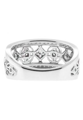 9.3mm Wide Ladies Ring with Open Design Work with Milgrain Detail in 18kt White Gold